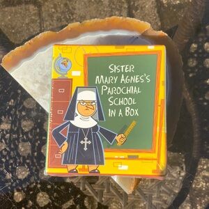 SISTER MARY AGNES’S PAROCHIAL SCHOOL IN A BOX INCLUDING DEMERIT CARDS, & RULER